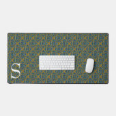 Blauw en gouden Brocade Monogrammed Bureaumat (Keyboard & Muis)