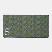 Blauw en gouden Brocade Monogrammed Bureaumat (Voorkant)