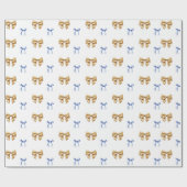 Blauw en Gouden Coquette Bow Cadeaupapier (Vlak)