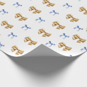 Blauw en Gouden Coquette Bow Cadeaupapier (Hoek)