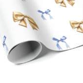 Blauw en Gouden Coquette Bow Cadeaupapier (Rol Hoek)