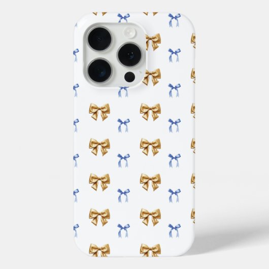 Blauw en Gouden Coquette Bow Case-Mate iPhone Case (Achterkant)