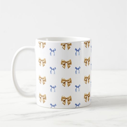 Blauw en Gouden Coquette Bow Koffiemok (Links)