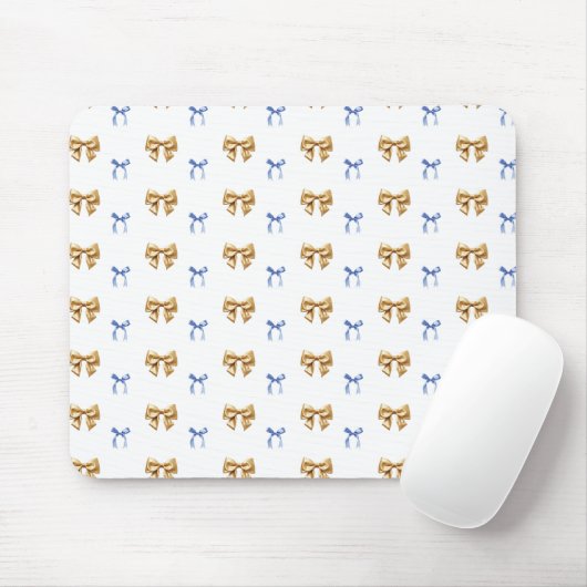 Blauw en Gouden Coquette Bow Muismat (Met muis)