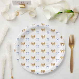 Blauw en Gouden Coquette Bow Papieren Bordje