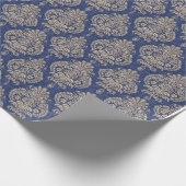 Blauw en gouden damast cadeaupapier (Hoek)