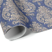 Blauw en gouden damast cadeaupapier (Rol Hoek)