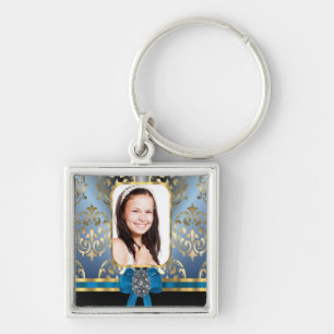 Blauw en gouden damast sleutelhanger