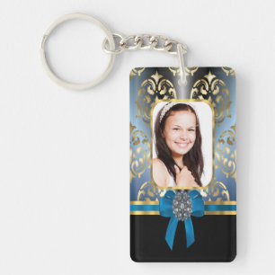 Blauw en gouden damast sleutelhanger