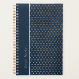 Blauw en gouden diamantpatroon dagelijkse planner