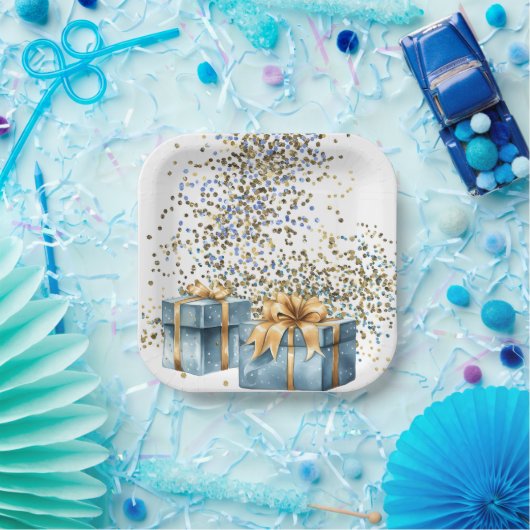 Blauw en Gouden Document Borden Papieren Bordje (Feest)