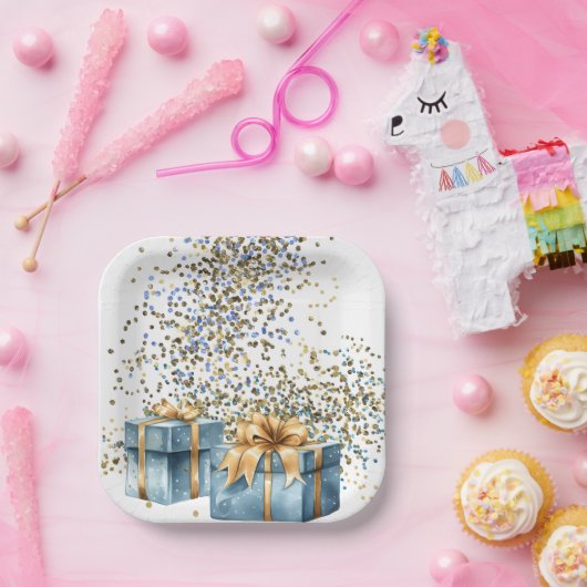 Blauw en Gouden Document Borden Papieren Bordje (Feest)