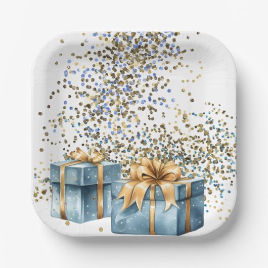 Blauw en Gouden Document Borden Papieren Bordje (Voorkant)