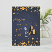 Blauw en gouden elegante uitnodiging (Staand voorkant)
