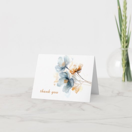 Blauw en gouden etherische bloem bedankkaart (Voorkant)