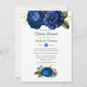 Blauw en gouden Floral virtueel Baby of Vrijgezell Kaart (Voorkant)