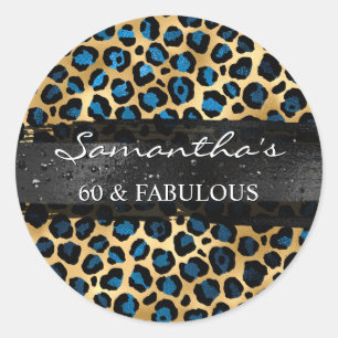 Blauw en Gouden Folie Leopard 60 & Fabulous Ronde Sticker