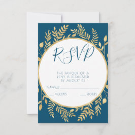 Blauw en gouden frame modern RSVP kaartje