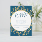 Blauw en gouden frame modern RSVP kaartje (Staand voorkant)