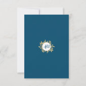 Blauw en gouden frame modern RSVP kaartje (Achterkant)