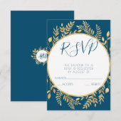 Blauw en gouden frame modern RSVP kaartje (Voorkant / Achterkant)