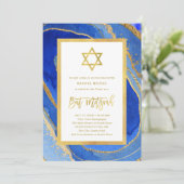 Blauw en gouden geode | Ster van David Bat Mitzvah Kaart (Staand voorkant)