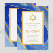 Blauw en gouden geode | Ster van David Bat Mitzvah Kaart (Voorkant / Achterkant)