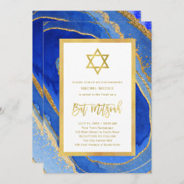 Blauw en gouden geode | Ster van David Bat Mitzvah Kaart