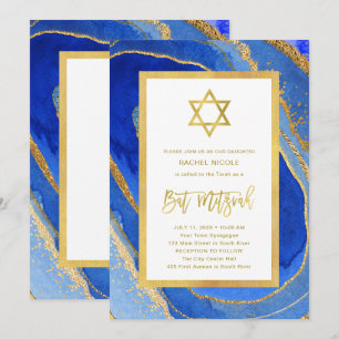 Blauw en gouden geode Ster van David Bat Mitzvah Kaart