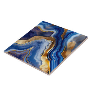 Blauw en Gouden Geode Stijl Keramische Tegel. Tegeltje