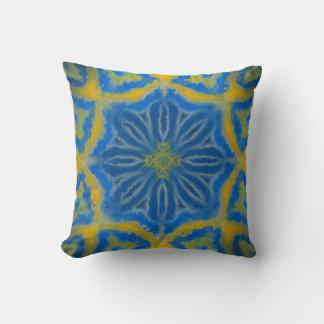 Blauw en gouden geometrisch bloemmotief kussen