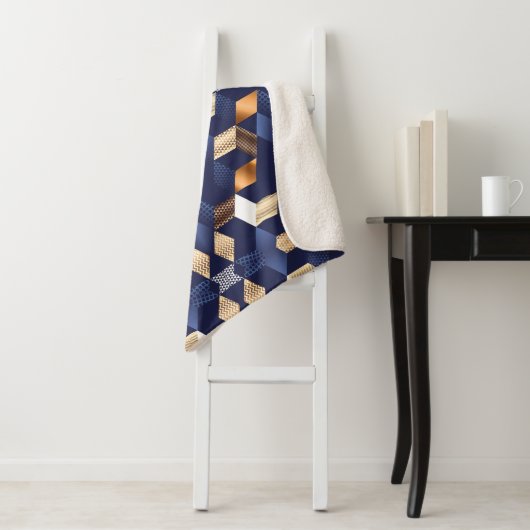 Blauw en gouden geometrische deken (In situ)