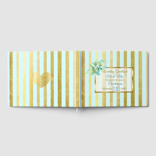 Blauw en gouden gestreept bruinbruidbruinbruidboek gastenboek (Volledig)