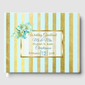 Blauw en gouden gestreept bruinbruidbruinbruidboek gastenboek (Voorkant)