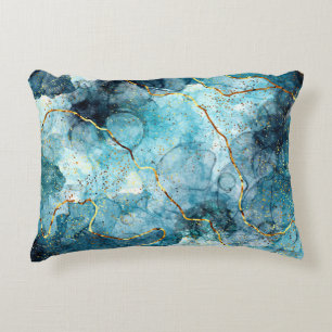 Blauw en gouden glinsterende marmer accent kussen