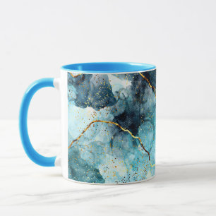 Blauw en gouden glinsterende marmer mok