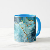 Blauw en gouden glinsterende marmer mok (Voorkant rechts)
