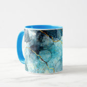 Blauw en gouden glinsterende marmer mok (Voorkant links)