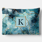 Blauw en gouden glinsterende marmer monogram etui (Voorkant)