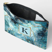 Blauw en gouden glinsterende marmer monogram etui (Open)