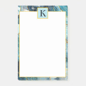 Blauw en gouden glinsterende marmer monogram post-it® notes (Voorkant)