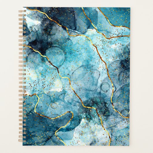 Blauw en gouden glinsterende marmer planner (Voorkant)