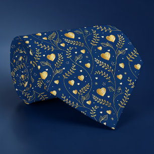 Blauw en gouden hartpatroon op maat gemaakte strop stropdas