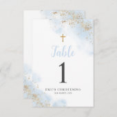 Blauw en Gouden Jongen Doopsel Tafelnummer (Voorkant / Achterkant)