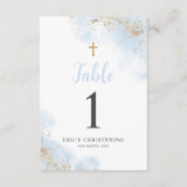 Blauw en Gouden Jongen Doopsel Tafelnummer (Voorkant)