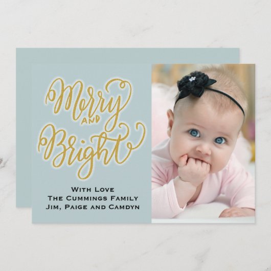 Blauw en gouden Kaart voor kerstmis (Voorkant / Achterkant)