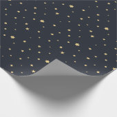 Blauw- en gouden kerststaren omslagpapier cadeaupapier (Hoek)