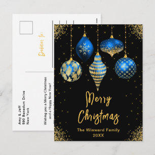 Blauw en Gouden Kerstversiering Prettig Kerstfeest Feestdagenkaart