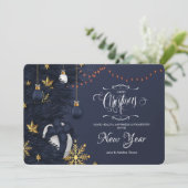 Blauw en gouden kerstWenskaart Feestdagenkaart (Staand voorkant)