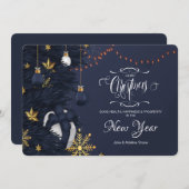 Blauw en gouden kerstWenskaart Feestdagenkaart (Voorkant / Achterkant)